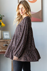 Heimish Women's Leopard Print Tiered Long Sleeve Blouse - Trendy & Versatile